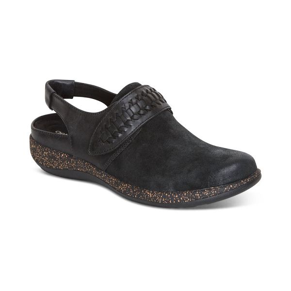 Aetrex Women's Leni Slingback Clogs Black Shoes UK 6077-930